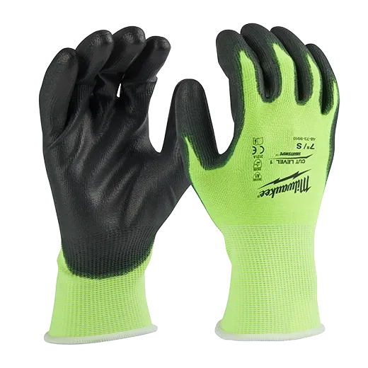 High Visibility Cut Level 1 Polyurethane Dipped Gloves- L