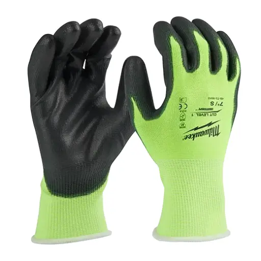[Milwaukee:48-73-8912] High Visibility Cut Level 1 Polyurethane Dipped Gloves- L